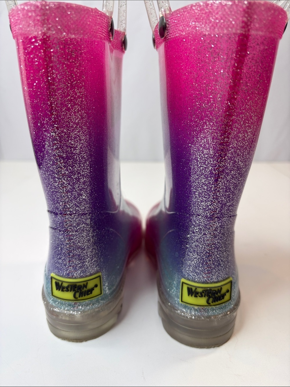 Western Chief Glitter Ombre Kids Rain Boots - Pink Purple Teal girls 10 Like New - Picture 5 of 8